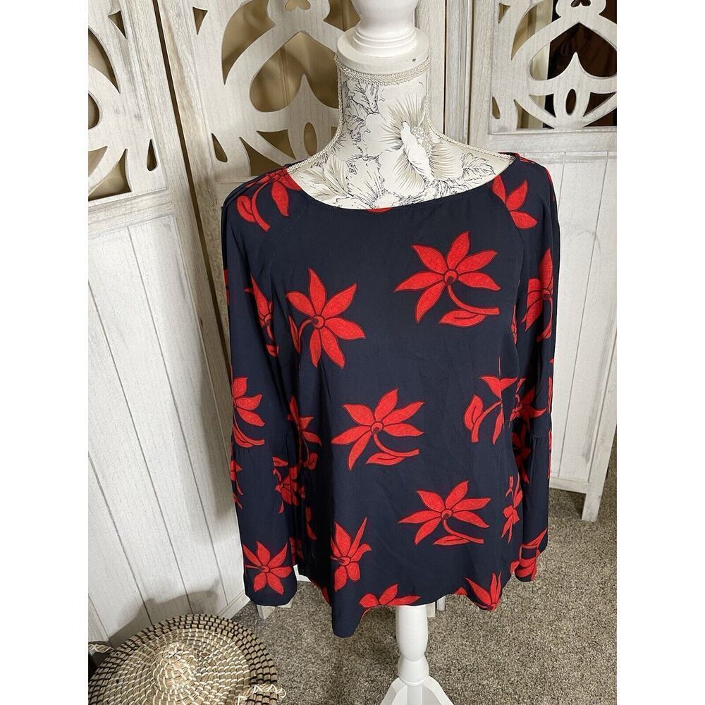 BANANA REPUBLIC Women’s Red Floral Navy Top Size Small Career Flowy